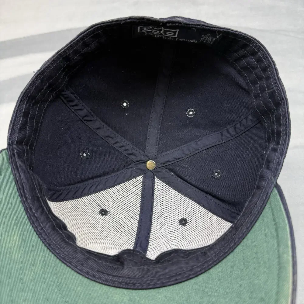 Vintage 90s Polo Ralph Lauren Golf Fitted Hat Navy Blue Plaid Crest Size Large